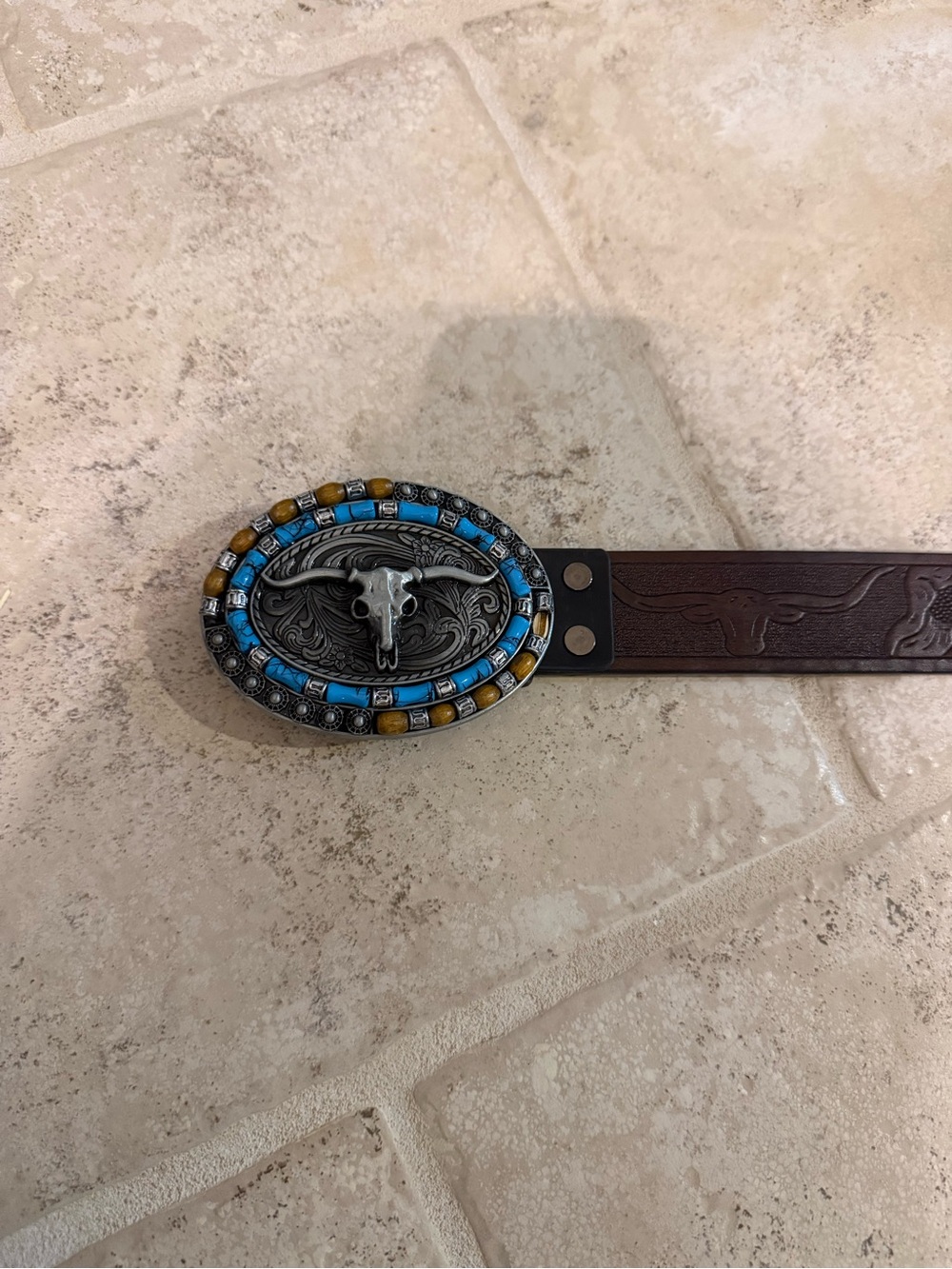 Women's Western Brown Faux Leather Belt and Buckle XS(36inch)